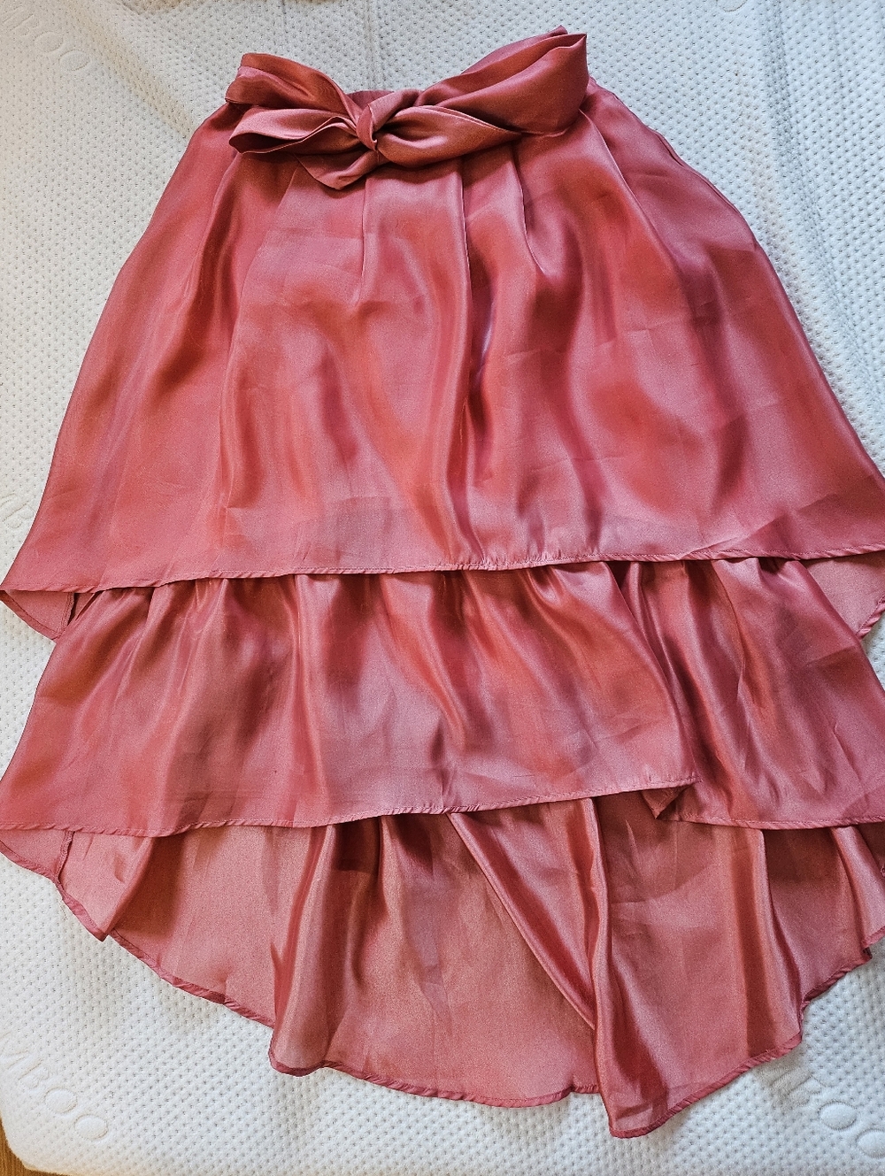 Jealous Tomato Rosewood High-Low Satin Tiered Skirt with Waist Tie